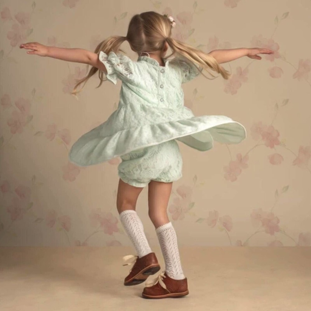 NWT Eliza Grace Clothing Mint Lace Velvet Lettie Spring Dress Easter Bloomers In